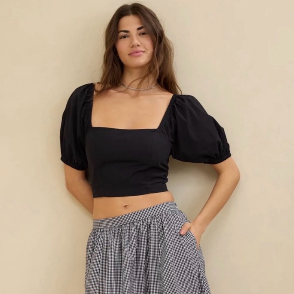 Aerie Puff Sleeve Square neck Crop Top